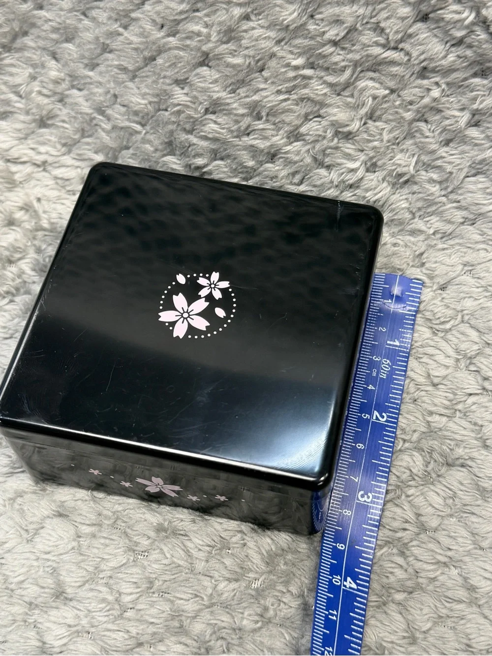 Japanese Cherry Blossom Bento Decorative Storage Box Lacquer Black 3.5/3.5/1.625